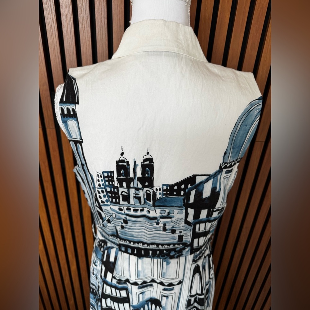 Elie Tahari Blue and White Sleeveless Dress - Picture 9 of 10